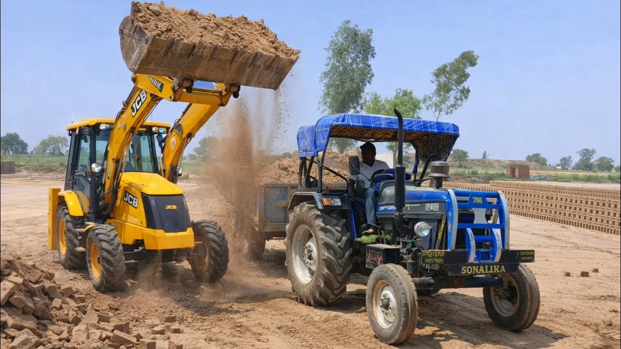 JCB Machine Loaded Soil into the Sonalika 35 Tractor and Moved It Out of the Field | JCB and Tractor