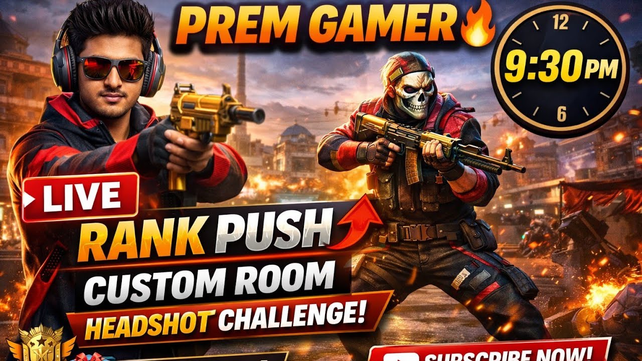 🔴 9:30 PM LIVE | Rank Push Till Heroic 🔥 Custom Room + Headshot Challenge | Prem Gamer