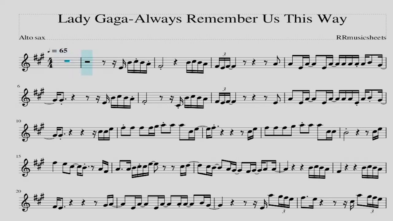 Lady Gaga-Always Remember Us This Way Alto Sax Sheetmusic