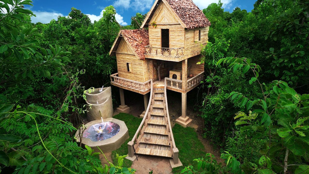 Survival Girl, Amazing I Built A House Private Modern and Mini Pool Over Living 100 Years
