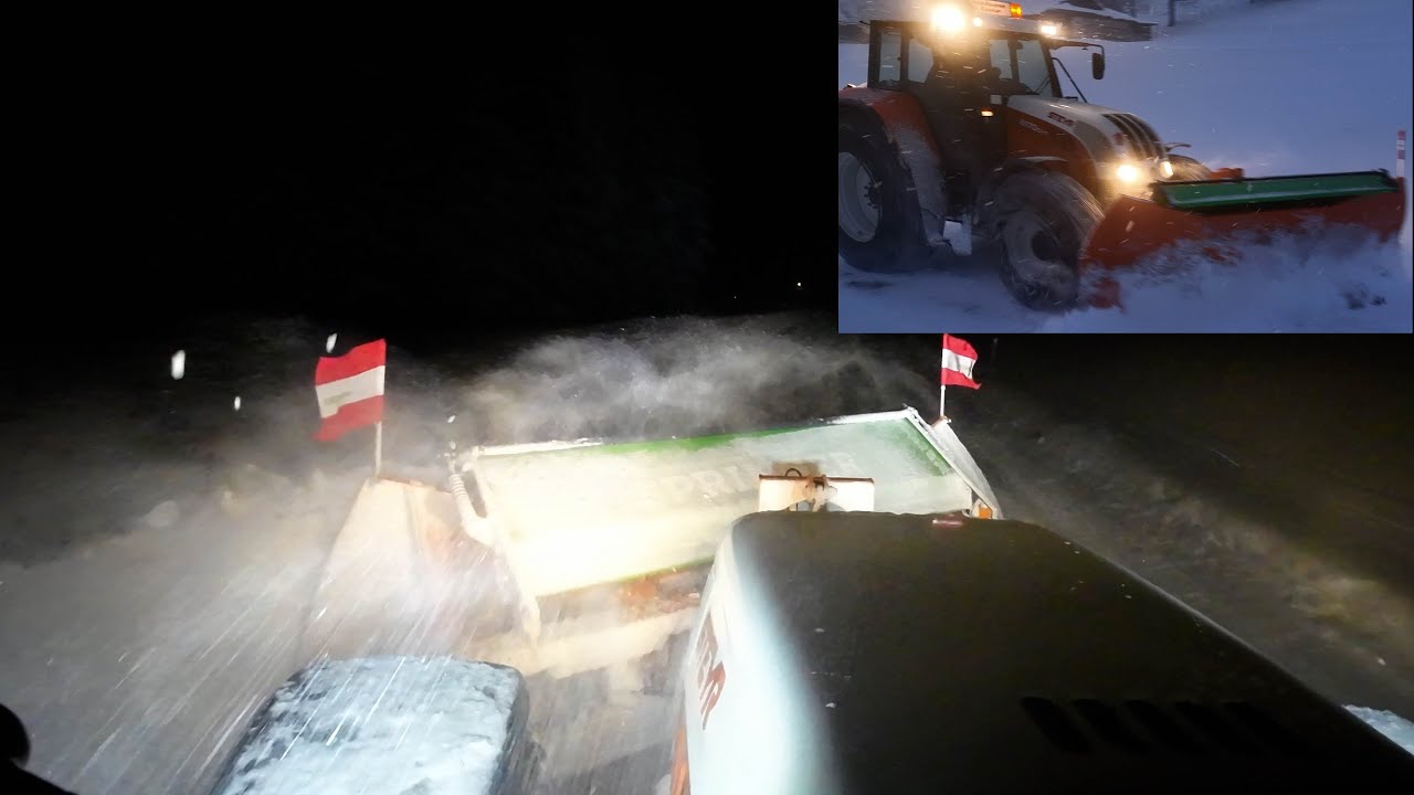 FPV-Schneeräumung bei Nacht: Springer-Schneepflug SHL 3304-3 & Steyr CVT 6170, Bergestraßen, extrem
