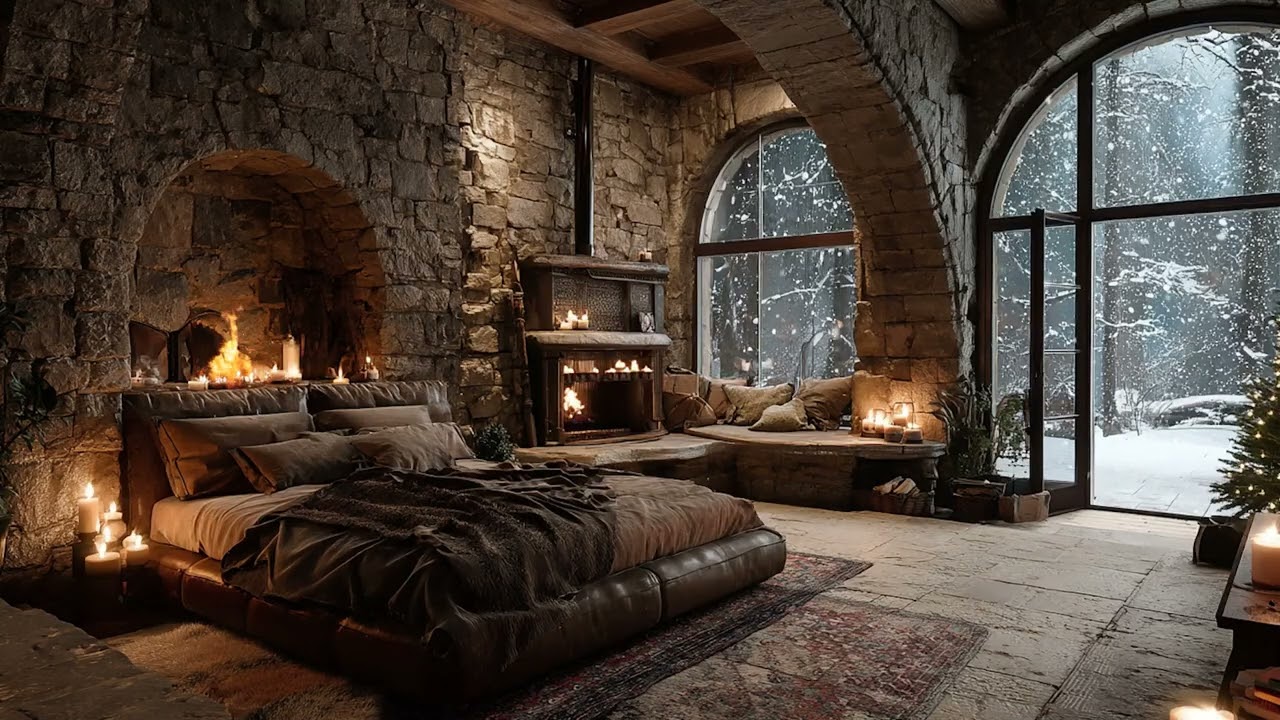 Warm  Fireplace 🔥 Soothing Instrumental  Music 🎄 Relaxing Holiday Ambience