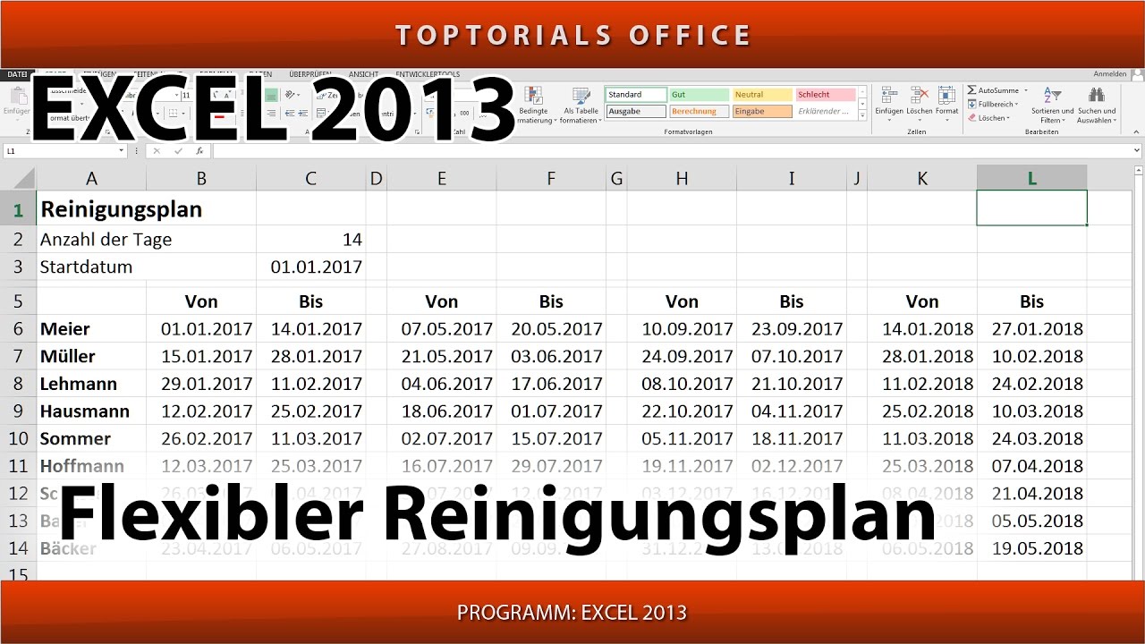 Flexiblen Reinigungsplan / Putzplan erstellen (Microsoft Excel)