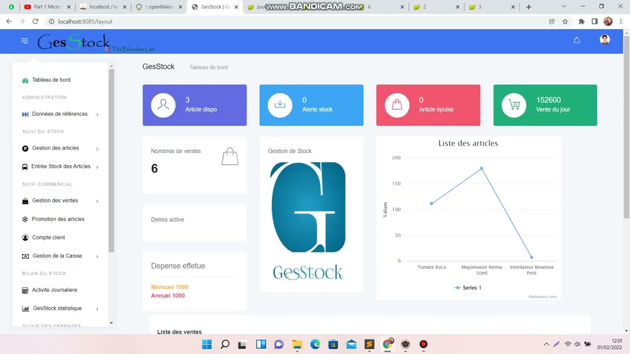 Logiciel de Gestion de stock , vente de produits, suivie des dépenses