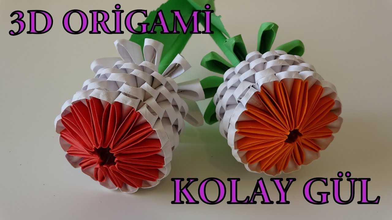 3D Origami Kolay Gül Yapımı - 3D Origami Rose - Paper Folding Art