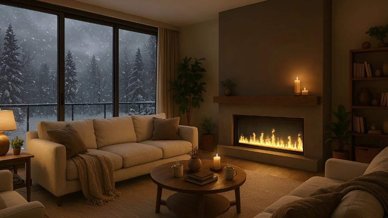Winter Night at The Obsidian Chalet: 10 HRS Crackling Fireplace & Blizzard Sounds for Sleep 🕯️ (4K)