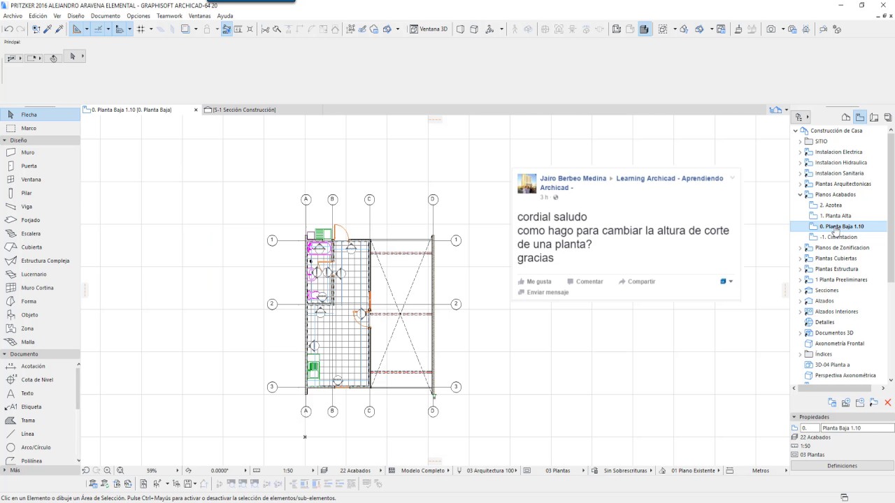 ARCHICAD 20 AJUSTE DE PLANO DE CORTE DE PLANTA