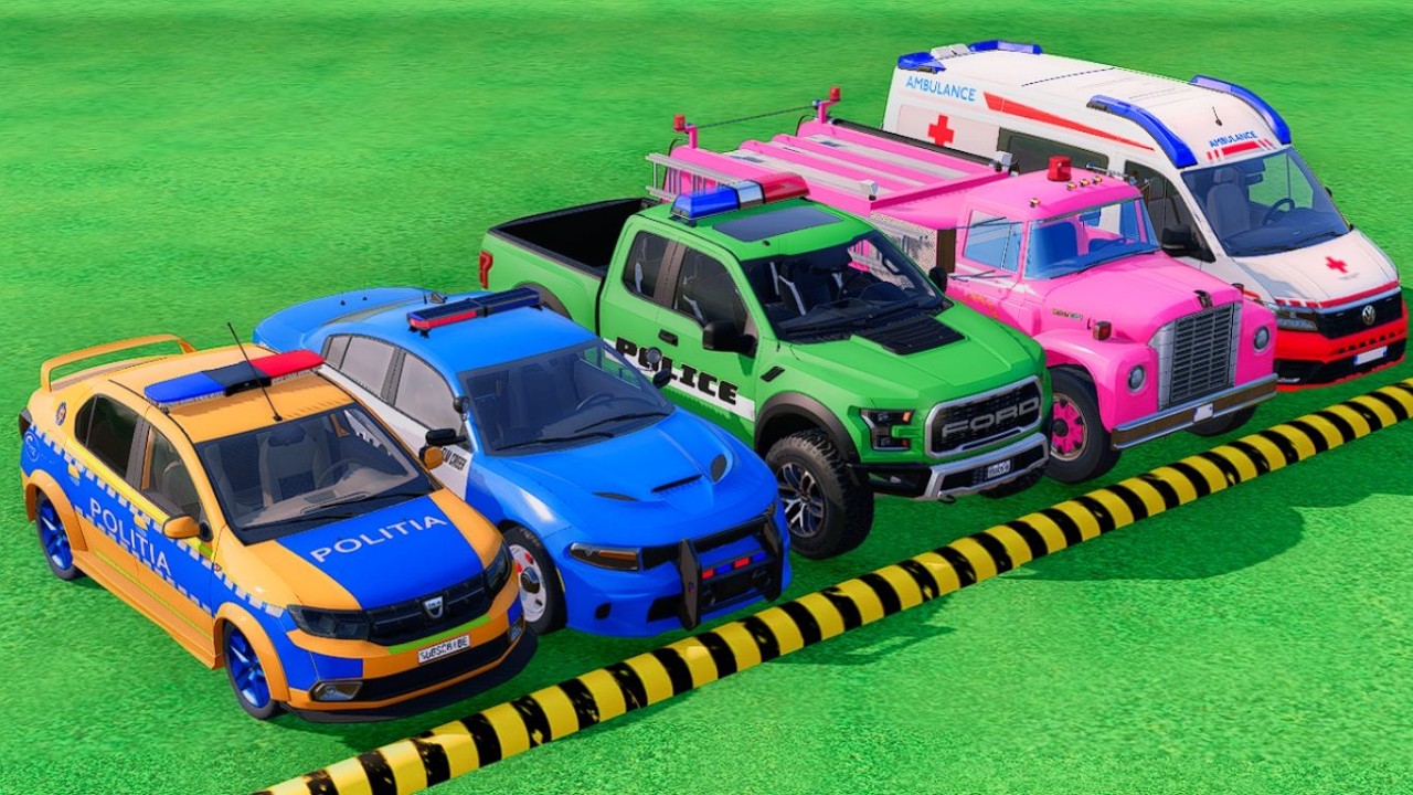 POLICE CARS, FIRE DEPARTMENT, AMBULANCE TRANSPORTING WITH TRUCKS ! Farming Simulator 22 #65