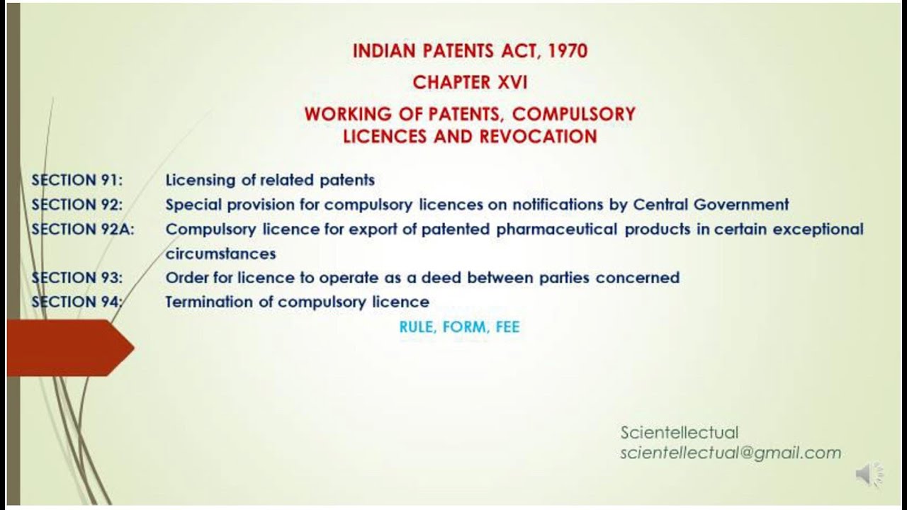 S91-S94, INDIAN PATENTS ACT, 1970: COMPULSORY LICENCES AND REVOCATION (Indian Patent Agent Exam)