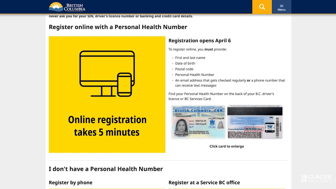 When can I register online for the COVID-19 vaccine in B.C.?