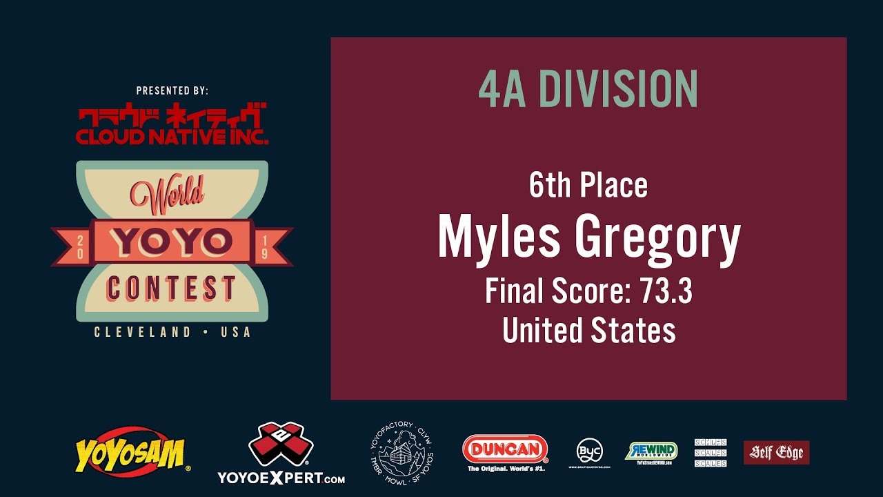 2019World Final 4A 06 Myles Gregory WORLD YOYO CONTEST 2019 Presented by Cloud Native Inc WYYC2019