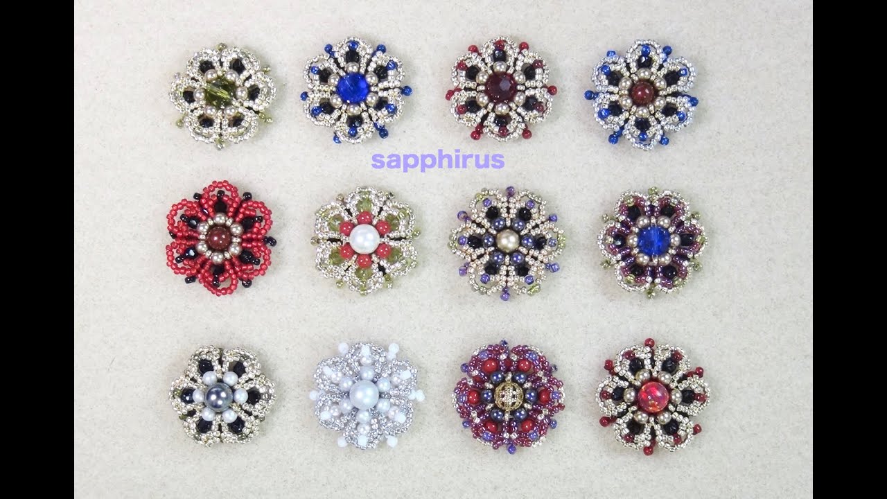 【ビーズステッチ】ビーズで作るお花の帯留め/ブローチの作り方 How to make a flower brooch. Bead weaving.