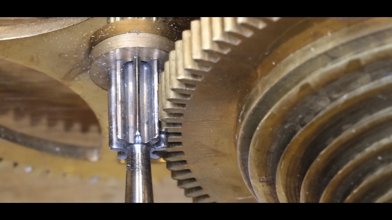 #041 Re-depthing a fusee clock arbor repair by plugging with cast yellow brass.