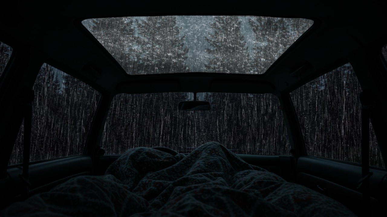 Relaxing Rain & Gentle Thunder on Cozy Car ⛈️ Deep Sleep Sounds for Stress Relief & Night Ambience