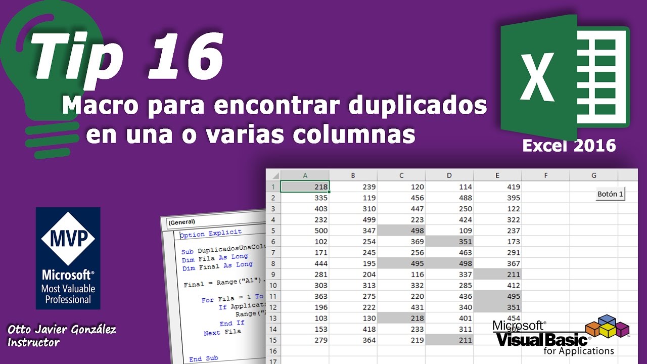 Tip 16. Macro para encontrar duplicados en una o varias columnas | Excel 2016