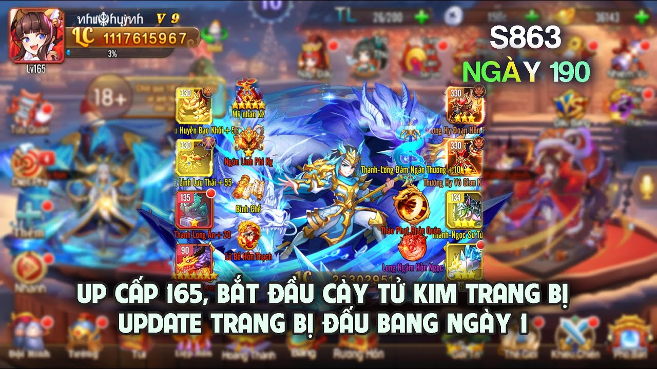 OMG 3Q S863 Ngày 190  - UP CẤP 165, BẮT ĐẦU CÀY TỬ KIM TRANG BỊ. UPDATE TRANG BỊ ĐẤU BANG NGÀY 1