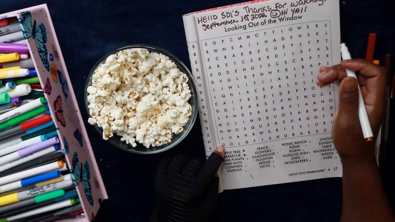 LOOKING OUT OF THE WINDOW WORD HUNT ASMR DILL POPCORN EATING SOUNDS