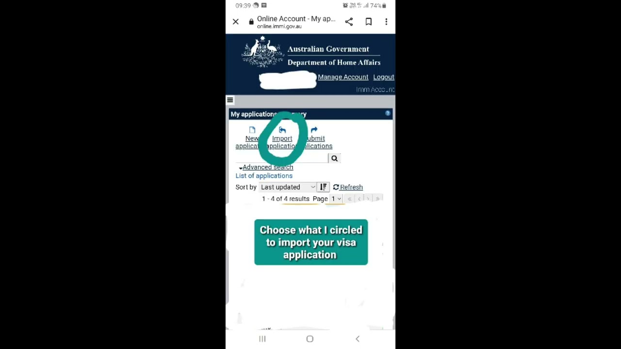 How to import visa application to my immi account?