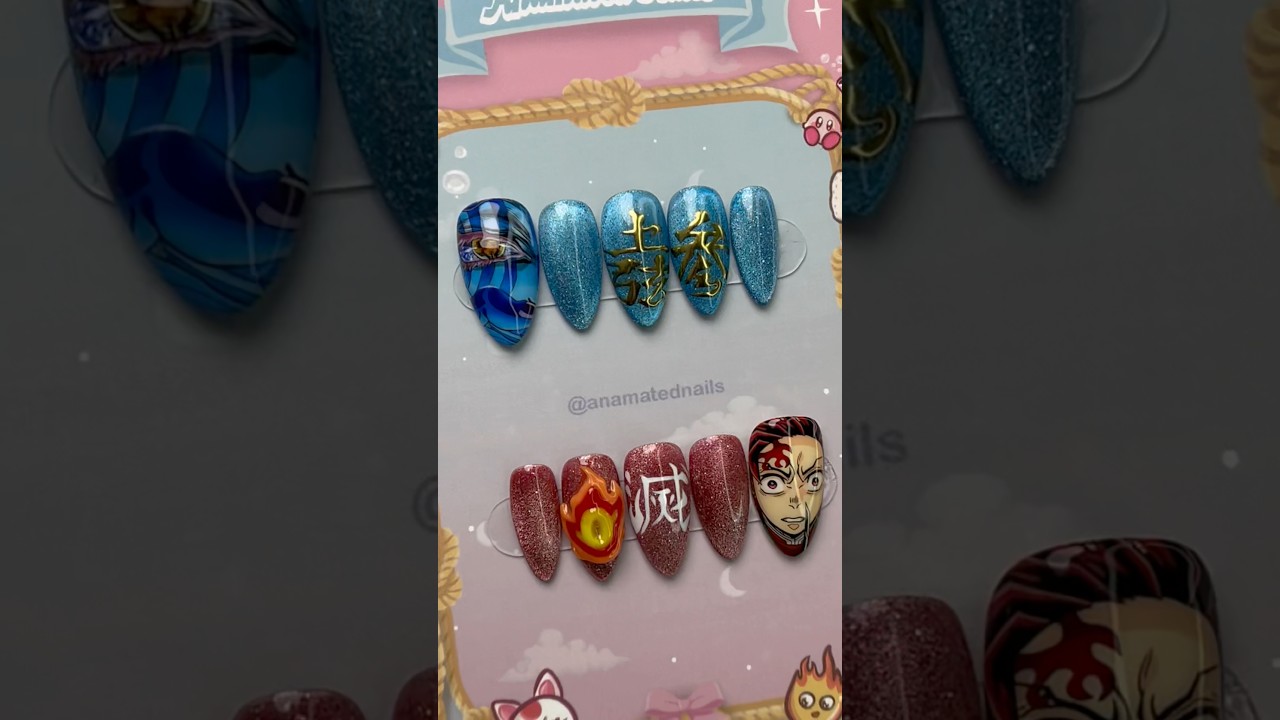 Akaza and Tanjiro ❤️&zwj;🔥 #demonslayer #infinitycastle #anime #animenails #nailart #pressonnails