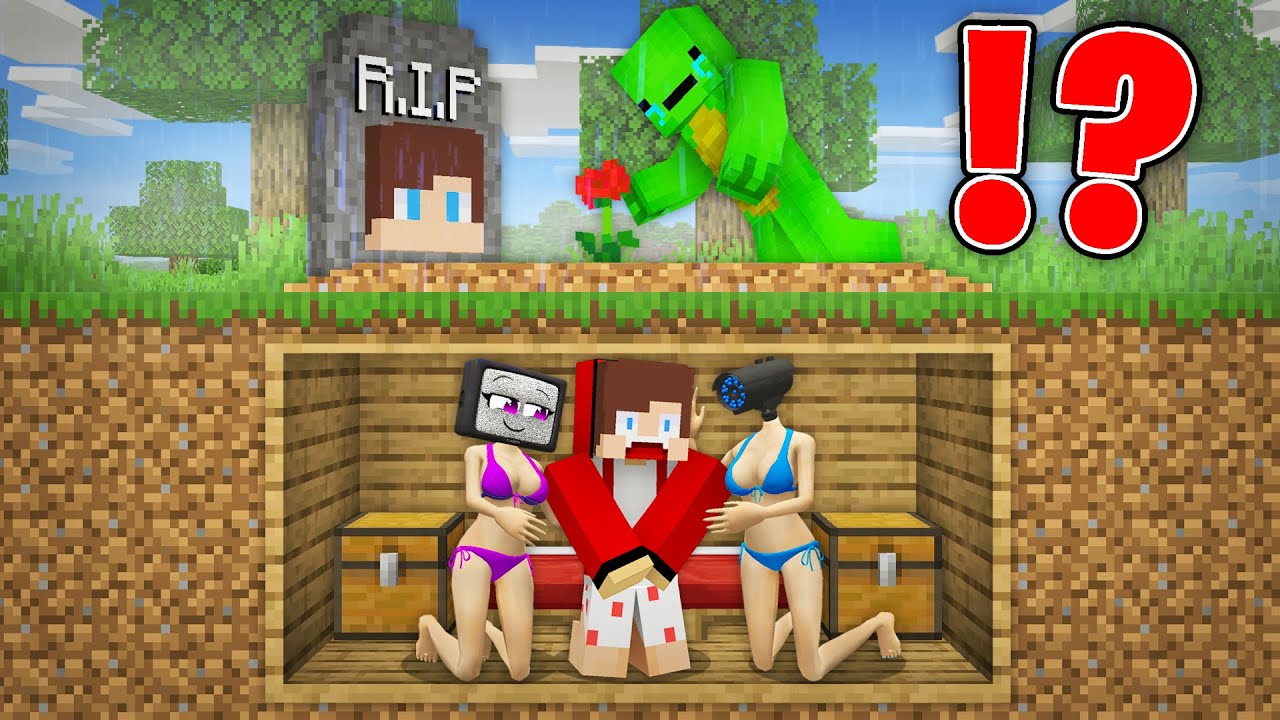 JJ with TV WOMAN and CAMERA WOMAN BURIED ALIVE FELL in LOVE! Mikey is SAD in Minecraft - Maizen