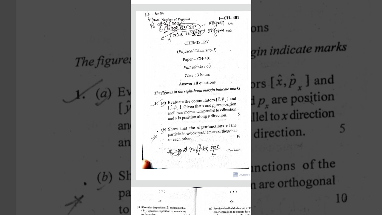 M.Sc.(Physical) Chemistry | 1st Semester | Previous Year Question Paper| MSCB University | 