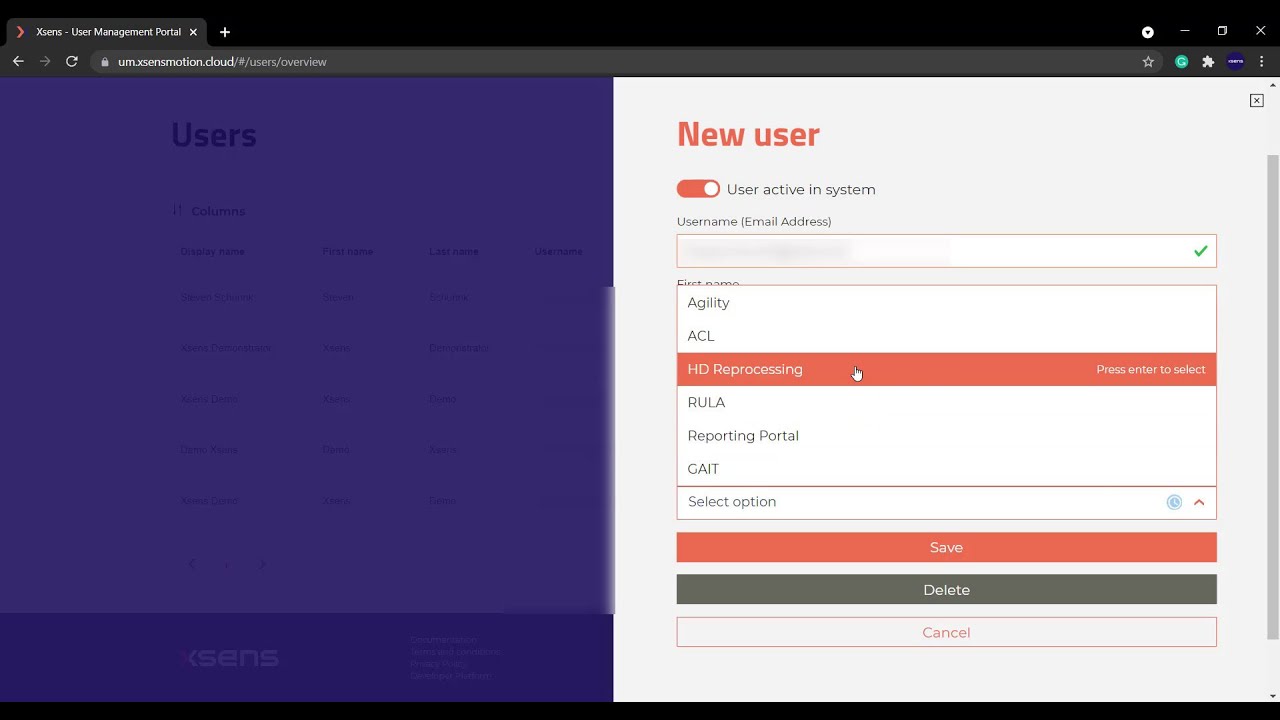 Xsens Tutorial: User management in the MotionCloud