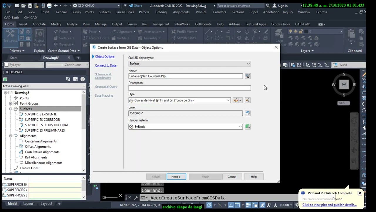 CIVIL3D CREAR UNA  SUPERFICIE A PARTIR DE UN ARCHIVO SHAPE