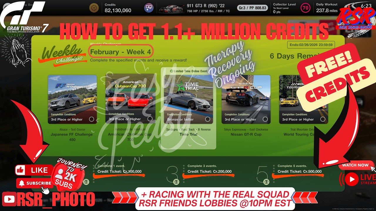 GT7 Gran Turismo 7 WEEKLY CHALLENGES Feb Wk4 + RACING with the REAL SQUAD RSR Friends Lobbies!!