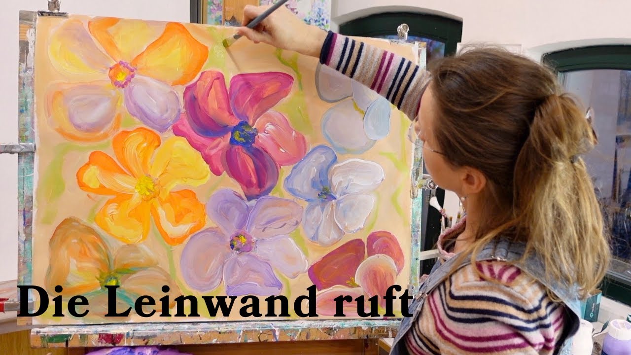 Kreativität erfordert Mut, entspanntes Blumenmalen, Malerei mit Acrylfarben
