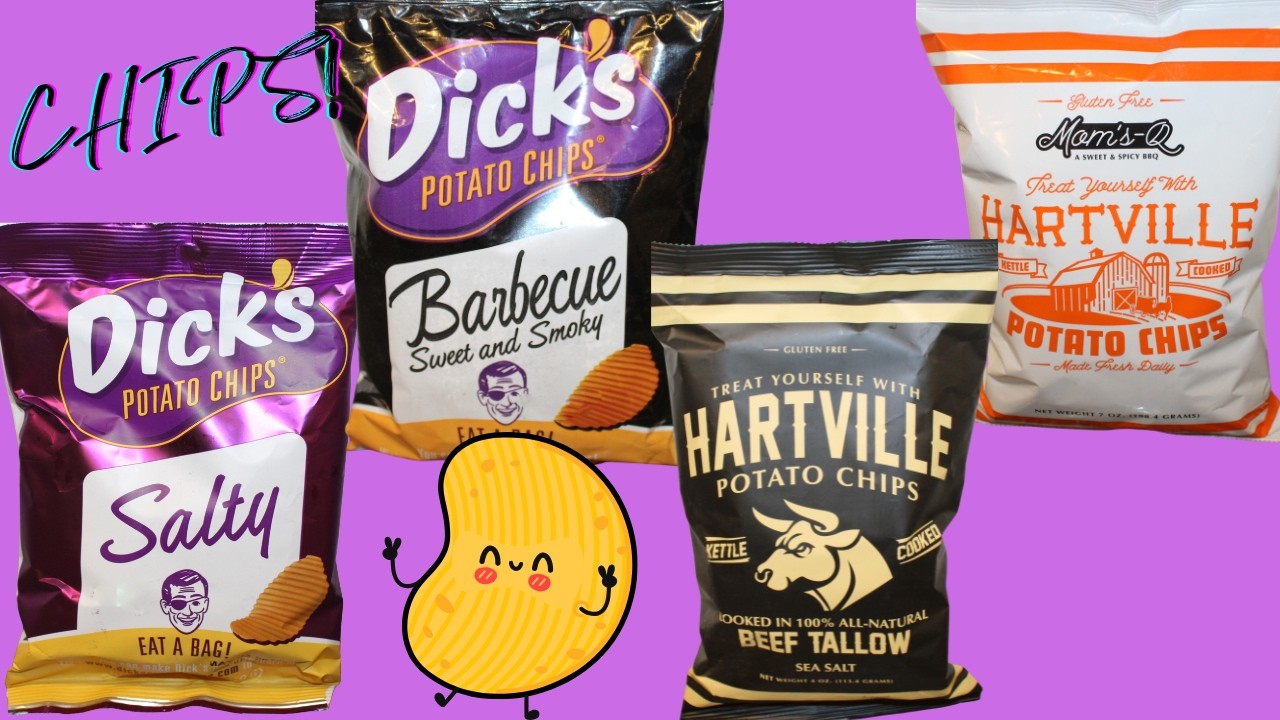 Dick’s Potato Chips: Salty & Barbecue and Hartville: Beef Tallow & Mom’s-Q Sweet & Salty BBQ