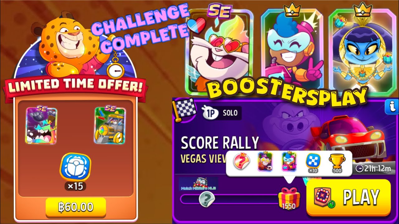Play 3 Boosters, SOLO Challenge Score Rally VEGAS VIEWS 7 Move 1,550 points Match Masters