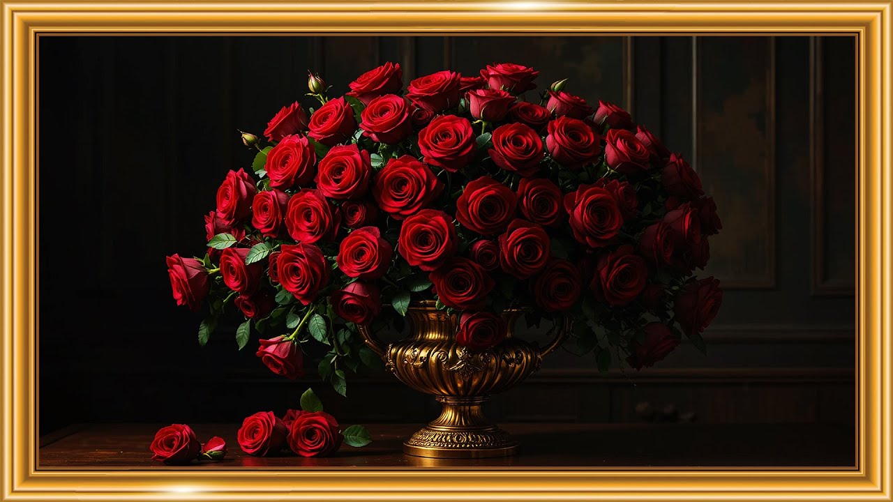 Crimson Velvet Roses 🌹✨ | Baroque Floral Still Life with Chiaroscuro | Framed TV Gallery