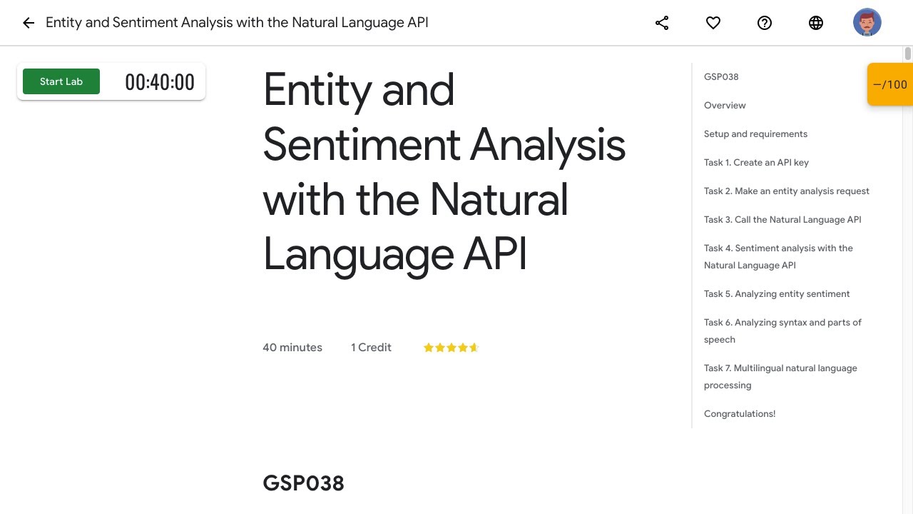 Entity and Sentiment Analysis with the Natural Language API GSP038