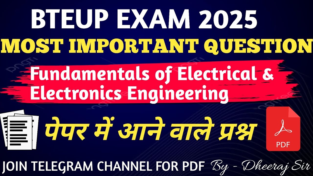 Fundamentals of Electrical & Electronics Engineering Most Important Questions 2025 | Bteup Exam 2025