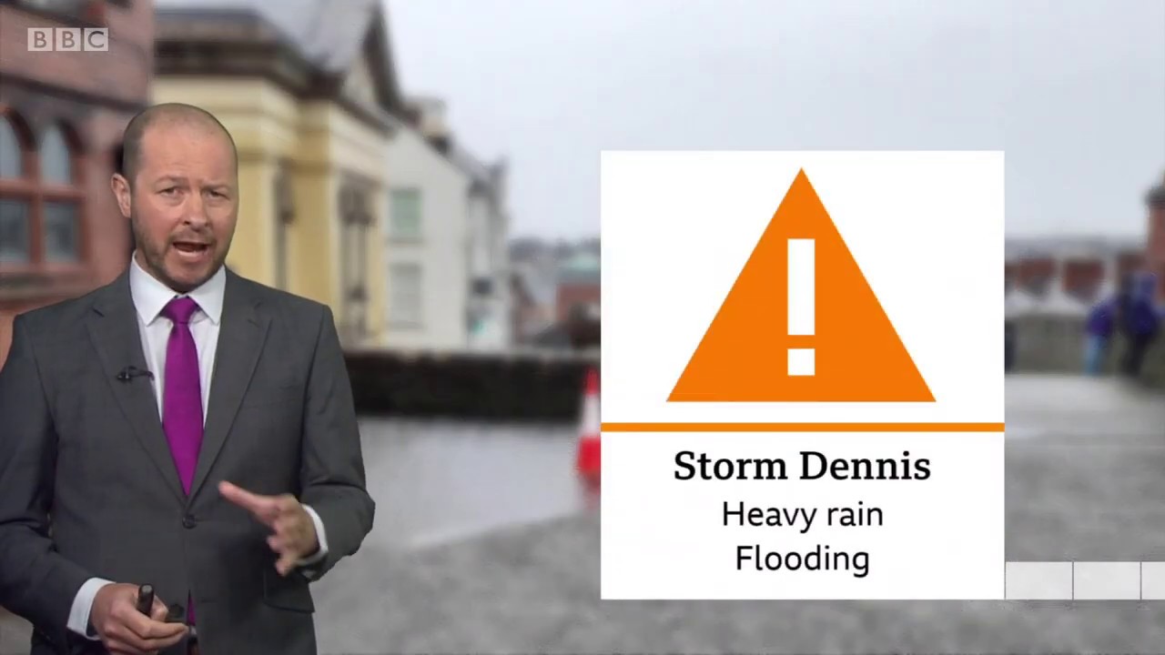 BBC Weather Storm Dennis WFTW 16/02/2020