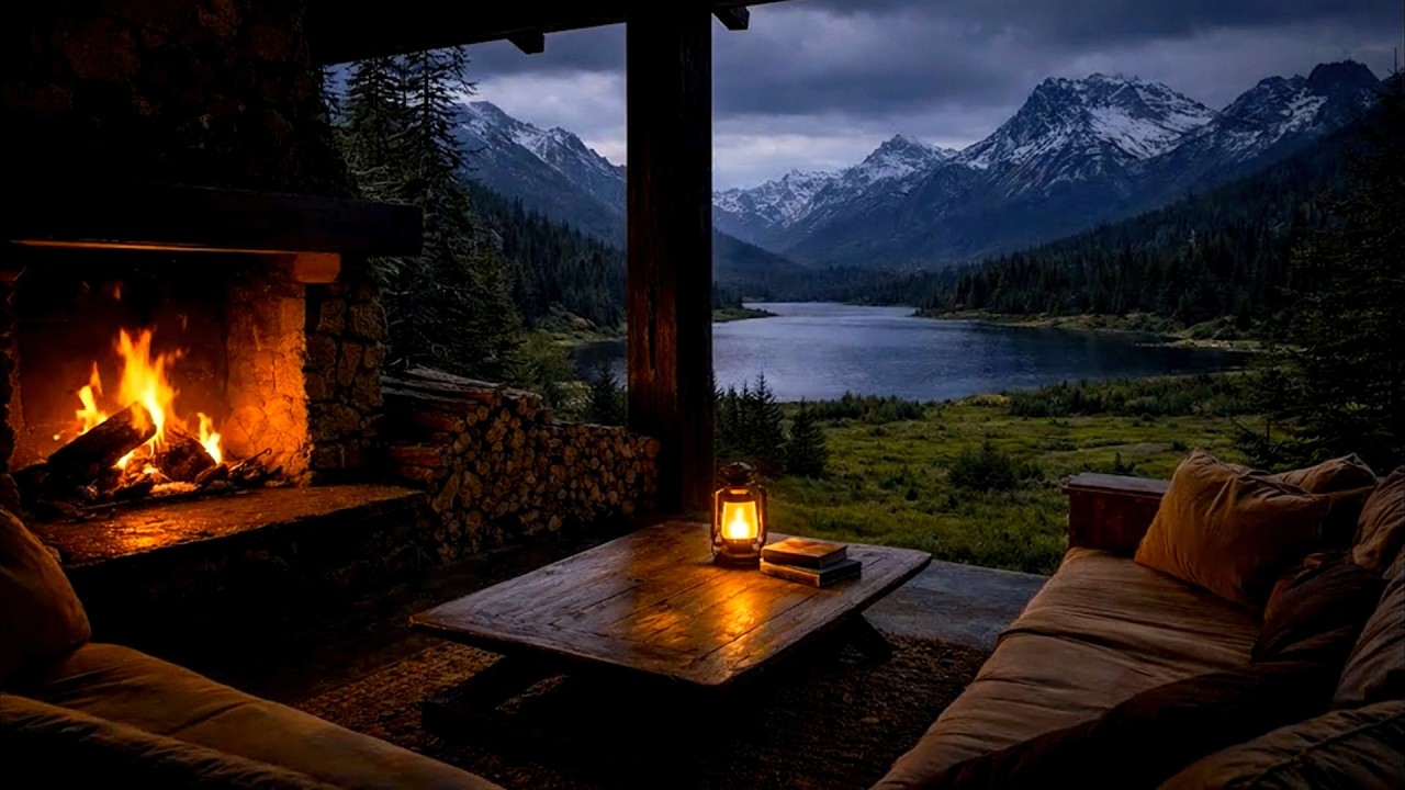 Fall Asleep Fast 🔥Lakeside Cozy Cabin Ambience - Fireplace Sounds for Sleeping, Reading, Relaxation