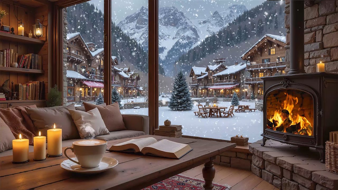 Нежный джаз для зимних вечеров 4K ❄️ Уютная хижина в лесу с атмосферой камина