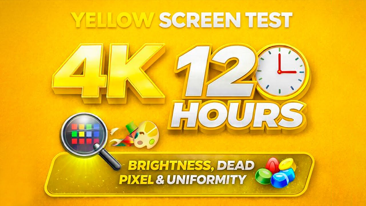 Yellow Screen Test 4K – 12 Hours | Brightness, Dead Pixel & Uniformity Test