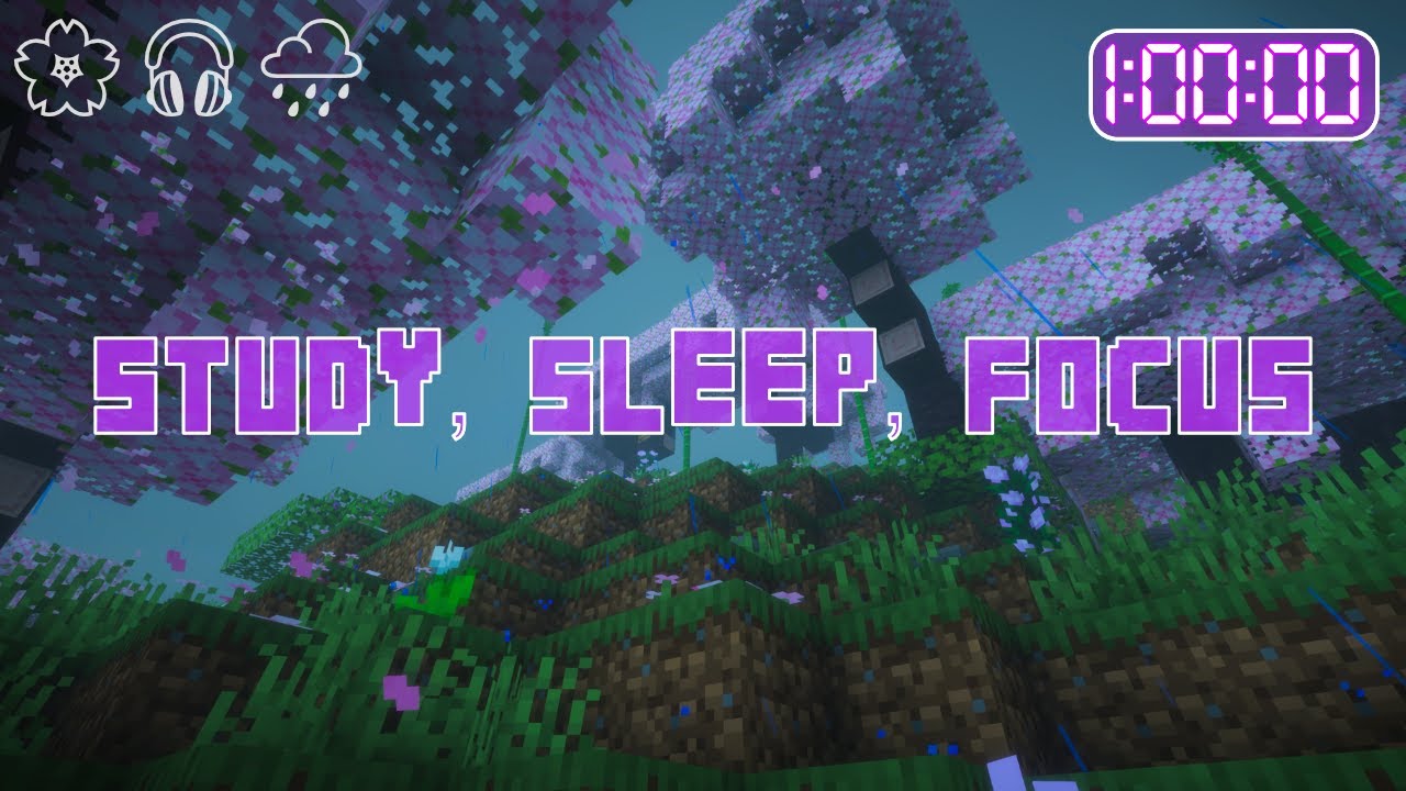 🌸 1 Hour Timer: Minecraft Cherry Grove Scenery & Rain Sounds for Study, Focus, Sleep