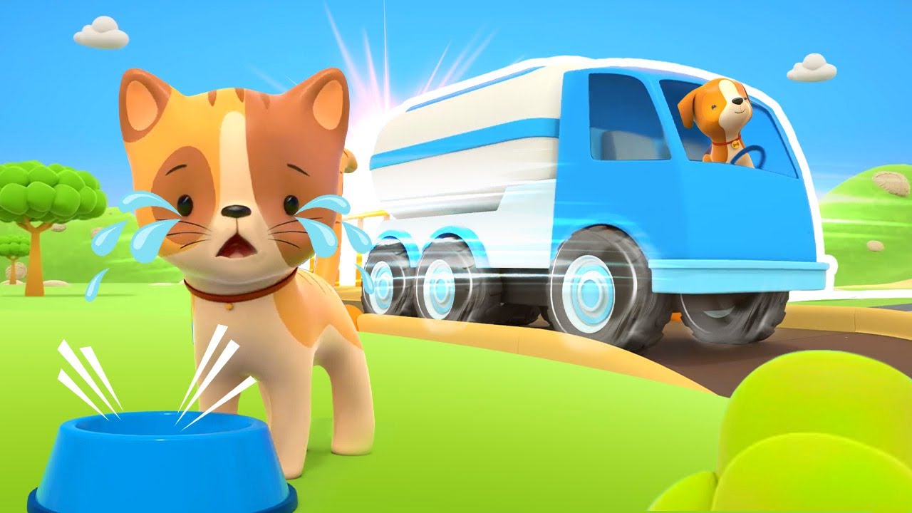 The milk truck can't get through the road because of the truck, so other cars and vehicles help it.