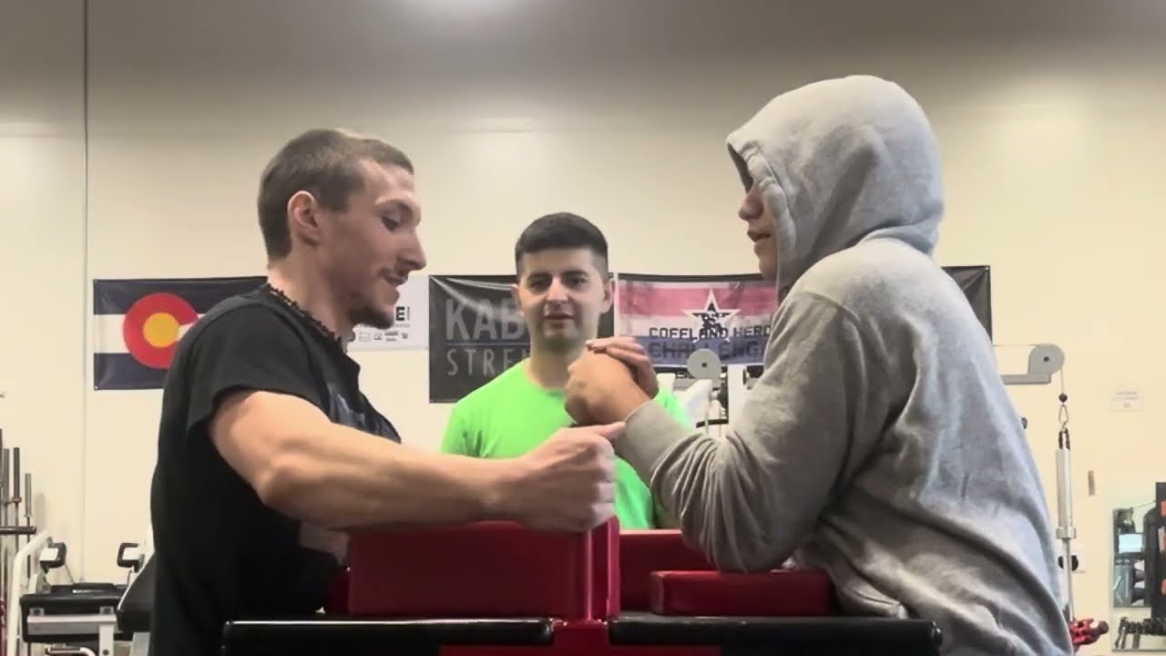 Arm wrestling stronger new gym guy!!