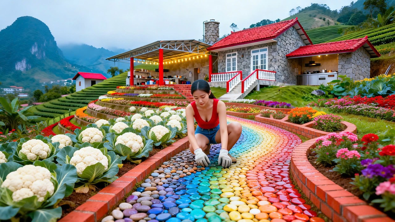 Stacking Hundreds of Red Bricks to Build a Beautiful Long Road to the Gate | Nhi Build Life