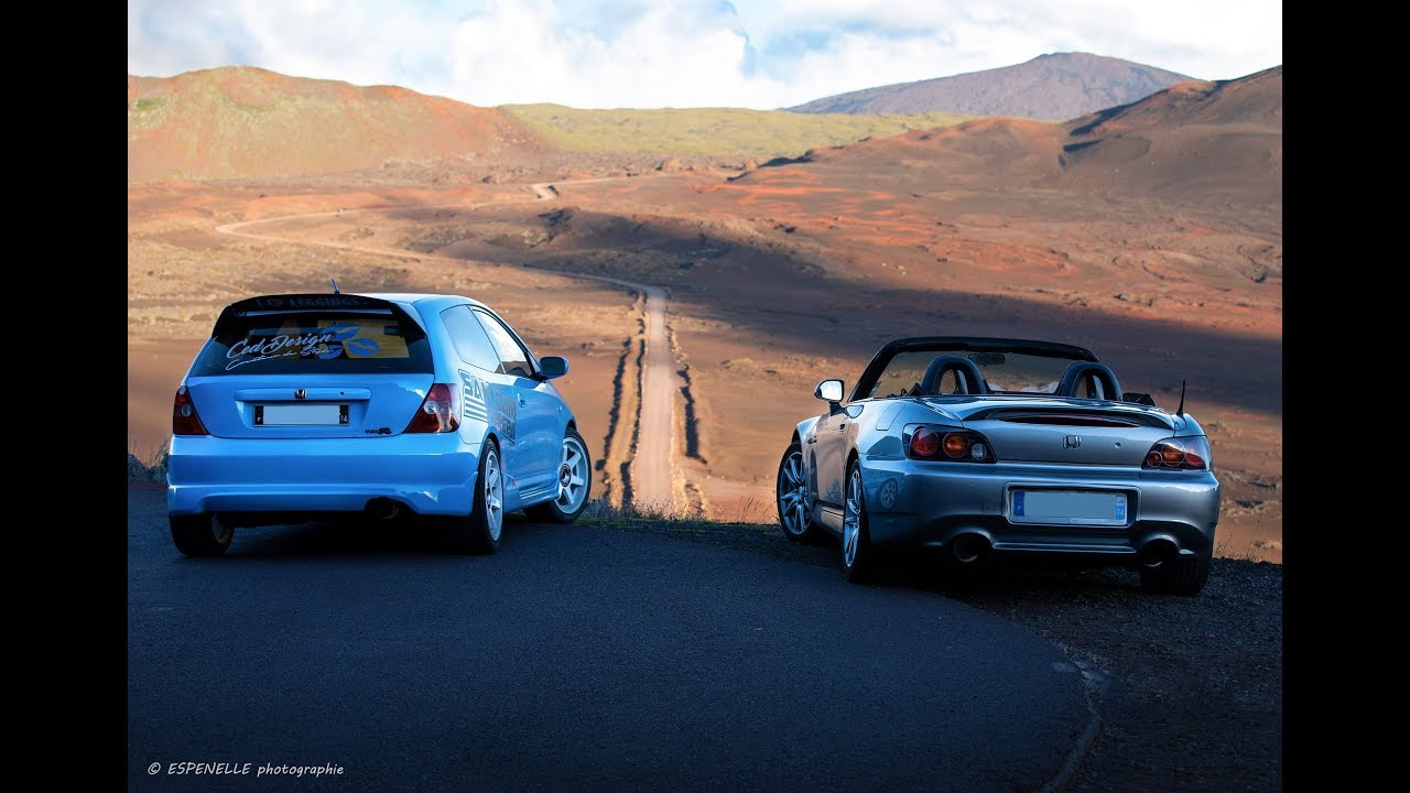 Honda Civic Type R & Honda S2000 vue d'un drône sur la route du Volcan -Mavic 2 pro 4K