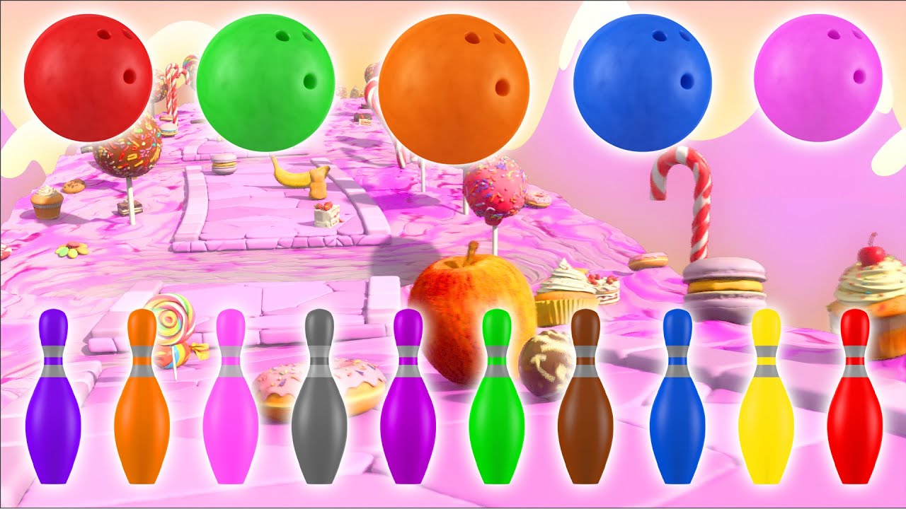 🍎🥦🍬🎳 Изучайте фрукты, овощи и формы с помощью кинетического песка, боулинга, игры «Бой мячей, раз...