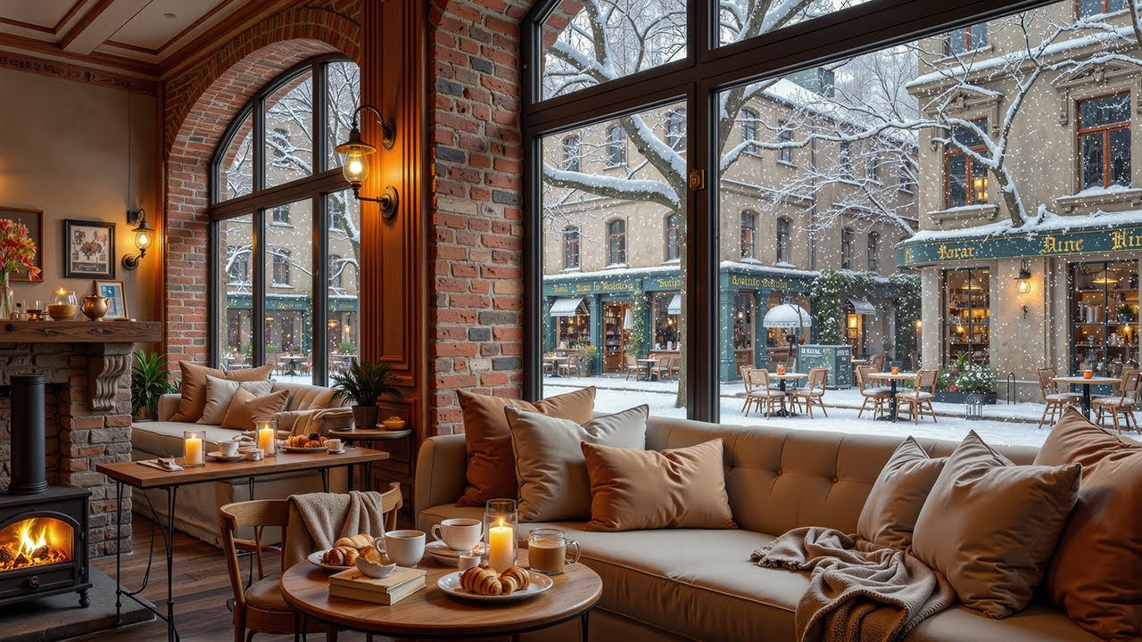 Positive Jazz While Snow Drifts Past the Window ❄️ Cozy Café Ambience with Bossa Nova Instrumental