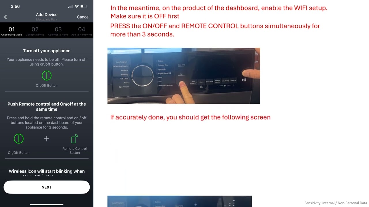 Homewhiz and remote control setup Washing Machine