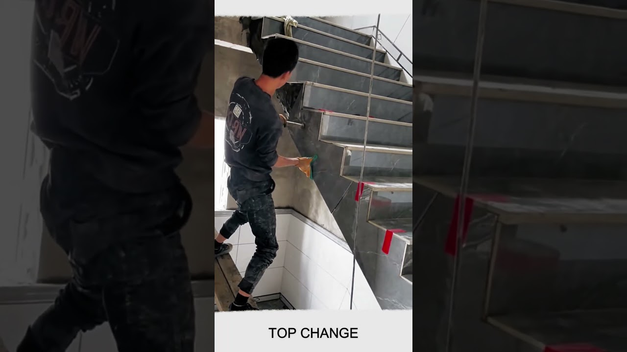 Stair wall tile laying 