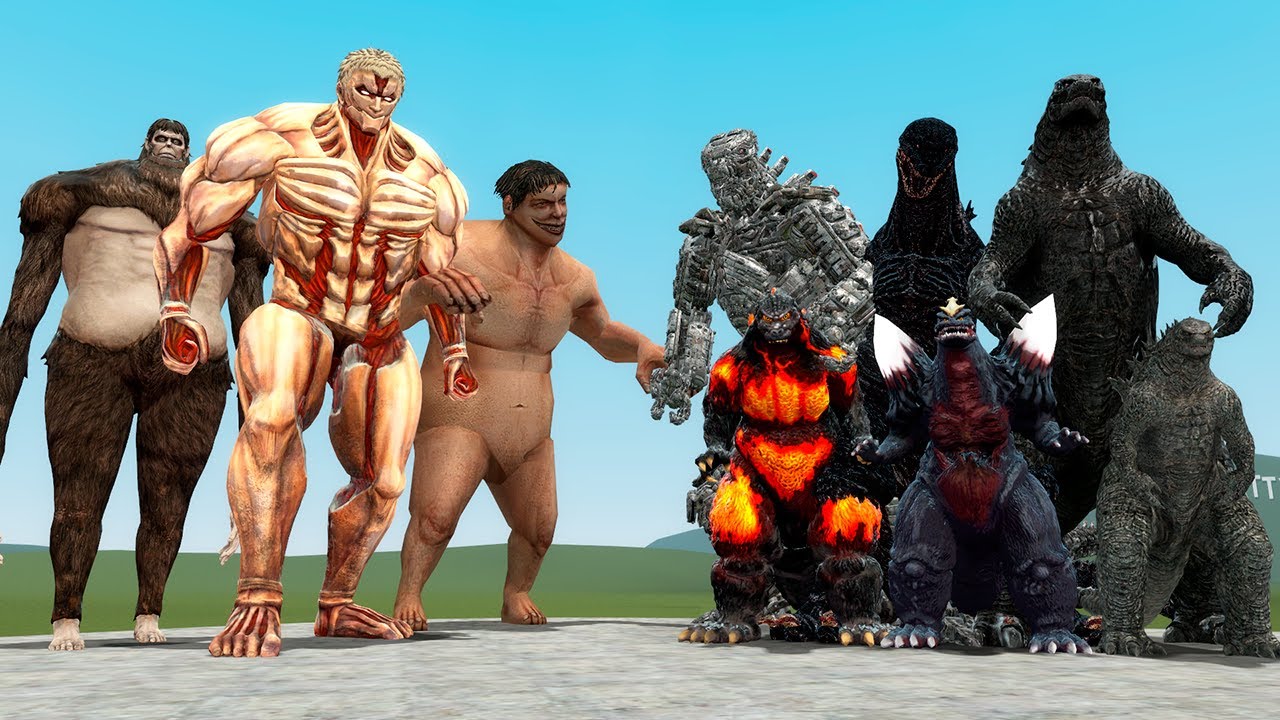 ATTACK ON TITAN CHARACTERS VS GODZILLA 2021, MECHA GODZILLA, SPACE GODZILLA AND OTHER (Garry's Mod)