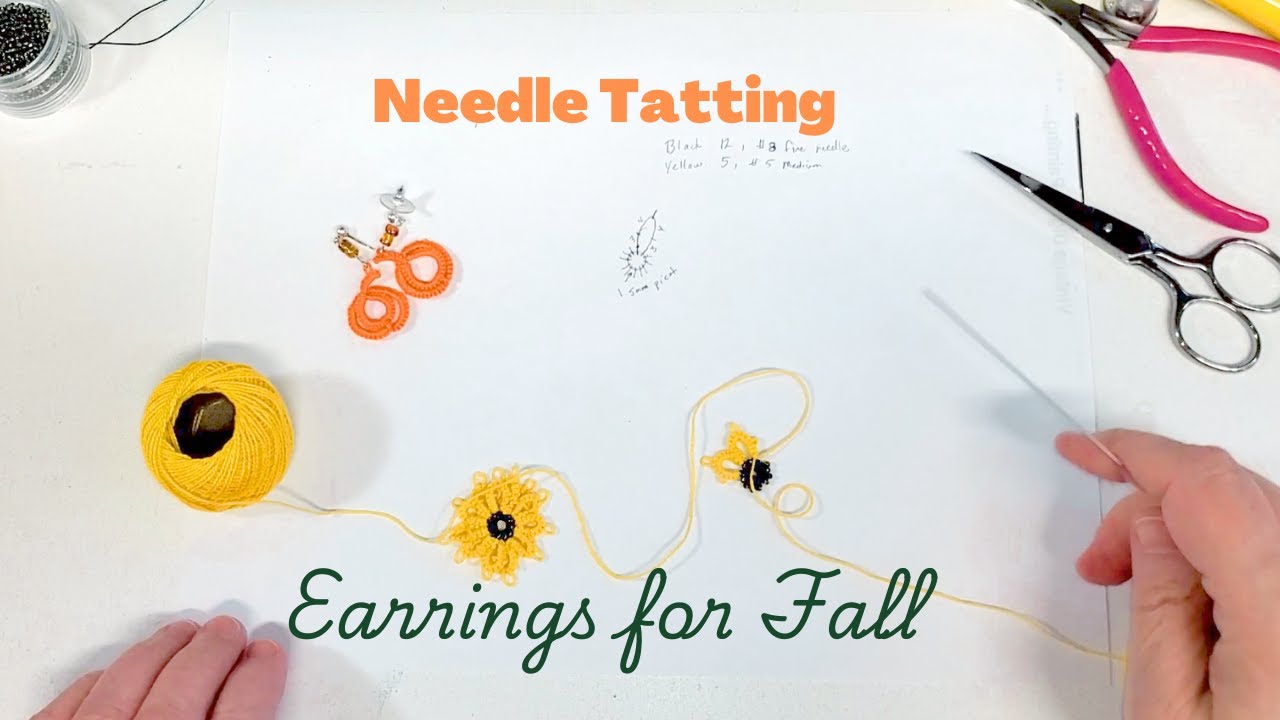 Beginner Needle Tatted Lace Pumpkin and Sunflower Earrings 