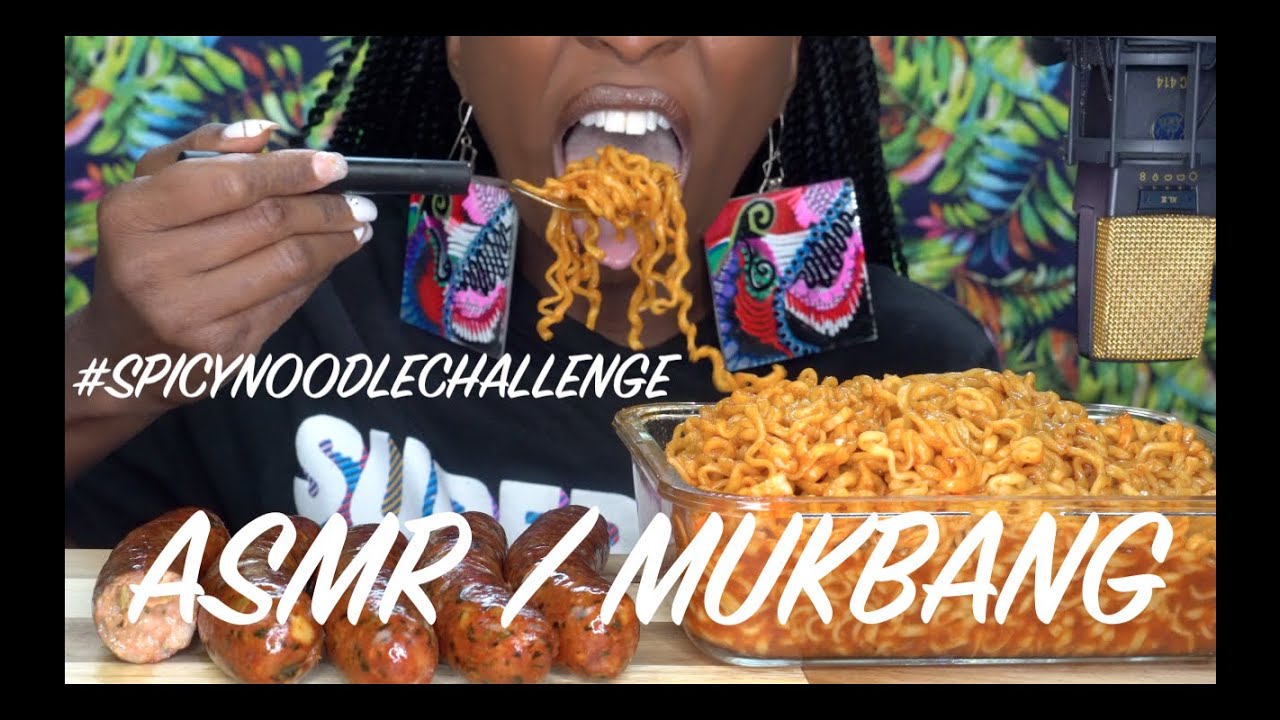 2X SPICY NOODLES & SPICY SAUSAGE #SPICYNOODLECHALLENGE (MUKBANG)